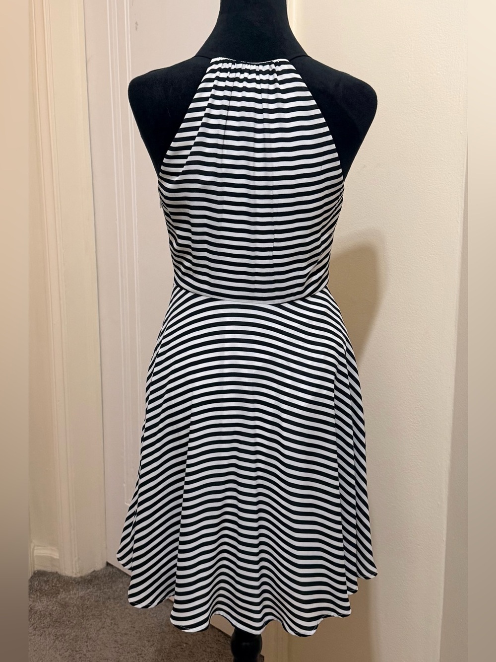 Express Black and White Striped Fit and Flare Skater Mini Dress Size 2 - NWOT - Picture 4 of 12
